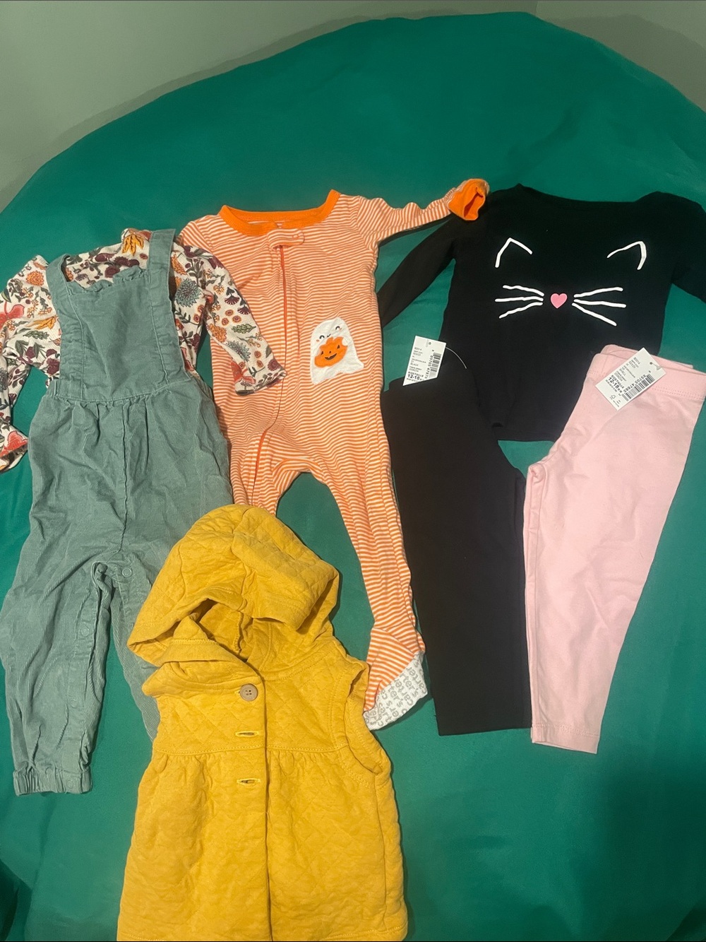Carter's Baby Girls Mixed Outfit Bundle - Green, Orange, Black, Pink